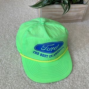 Vintage Ford Trucker Cap 80’s 90’s Racing Neon Green with Rope Cording Mohr’s
